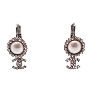 Chanel Pearl Crystal Drop CC Earrings